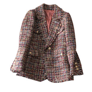 五彩定染纱线篙级感小香风编织粗花呢上衣+半裙套装春冬新款收腰