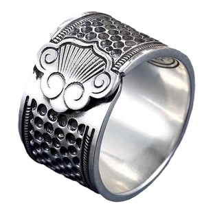 顶针戒指复古仿银吉祥如意传统老式可调节缝纫戒指防扎手老款顶针