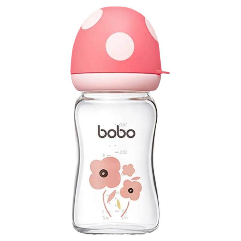 bobo新生婴儿宽口径玻璃奶瓶宝宝防胀气蘑菇优晶瓶260ml