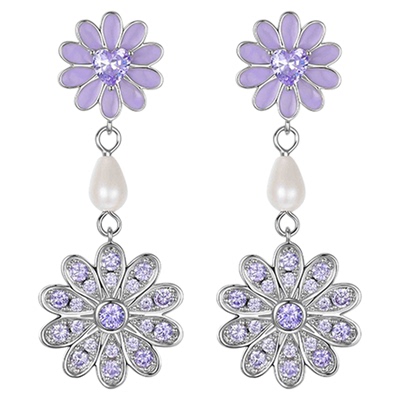 珍珠花朵吊坠耳环高级感原创设计