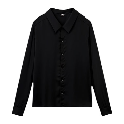 王嘉尔明星同款黑色醋酸缎面衬衫
