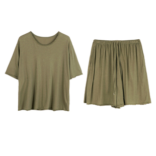 26年夏季新款纯棉chao亲肤简约无感针织短袖女家居服套装朵朵可可