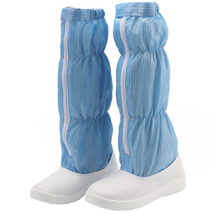 无尘鞋长筒防静电鞋车间PU加厚软底舒适工作高筒靴蓝白色男女款