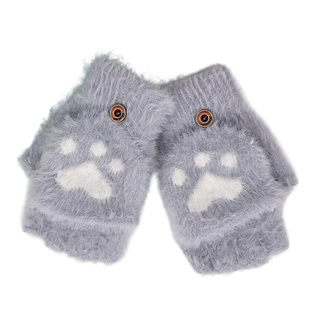 新款毛绒手套可爱猫爪熊掌保暖半指翻盖加厚韩版手套冬季打游戏专