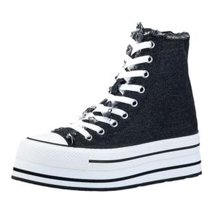 iiJin艾今官方经典10cm厚底内增高休闲帆布高帮鞋女AF005DBU(AL)