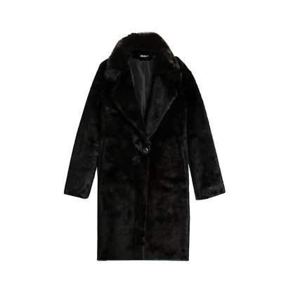 karlie同款黑色中长款兔毛大衣