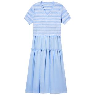 诗篇专选段染纱V领针织拼接显瘦雪纺蛋糕式连衣裙2025夏款