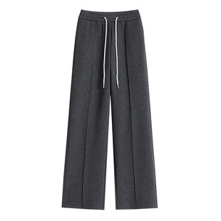 加绒窄版阔腿裤女垂感高腰2025年新款秋冬季羊毛呢人字纹直筒裤子