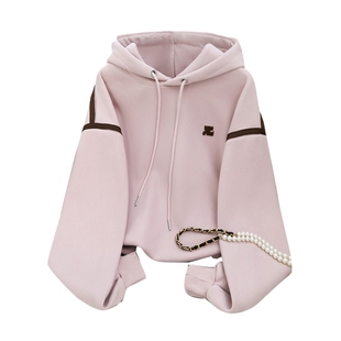 她池连帽卫衣2025冬装新款女装宽松运动休闲加绒拼色落肩长袖上衣