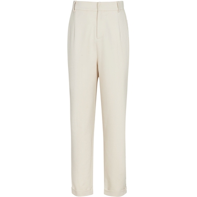 XG雪歌通勤简约浅米色休闲裤时尚春季新款字母织带拼接直筒裤女装