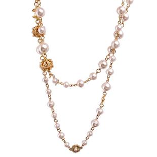 长款项链女韩版时尚珍珠装饰链多层小香风皇冠挂链欧美百搭毛衣链