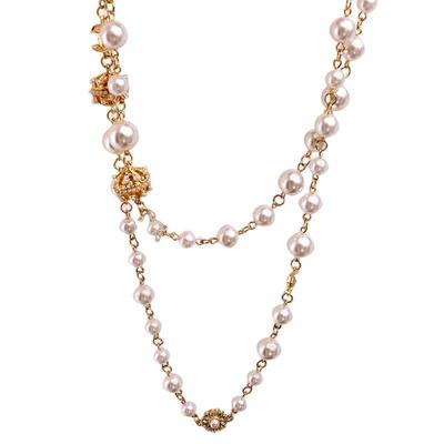 长款项链女韩版时尚珍珠装饰链多层小香风皇冠挂链欧美百搭毛衣链