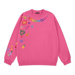 i.t GROUNDZERO韩系2025秋季新款棉桃红涂鸦花印花卫衣长袖上衣