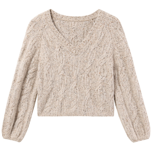 【保暖羊驼毛】【杨幂同款】Miss Sixty针织衫女V领复古绞花毛衣