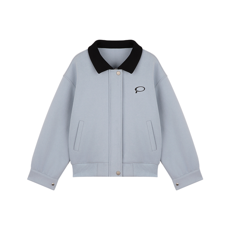 Amybaby女童上衣秋冬季2025新款美式复古撞色翻领休闲棒球服外套