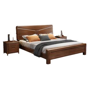 胡桃木新中式实木床现代简约1.5米双人床主卧储物气压高箱床1.8米