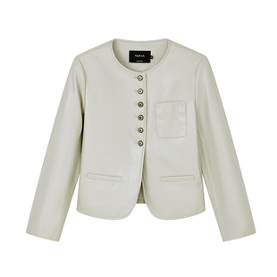 时尚黑色PU皮衣外套女酷飒风MOFAN摩凡2025秋冬款圆领休闲短外套