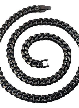 钛钢古巴链男士黑色项链