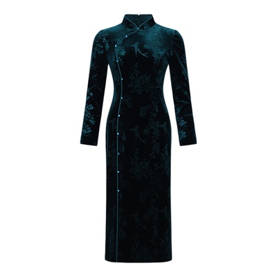 黛玛诗2025秋冬新款典雅金丝绒旗袍中国风气质收腰连衣裙女新中式