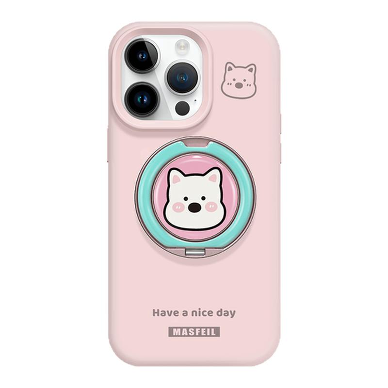 ZHIZHE×粉色西高地适用苹果17Promax手机壳新款14带支架iPhone15Pro保护套Eo1支点液态硅胶13pm简约高级感女