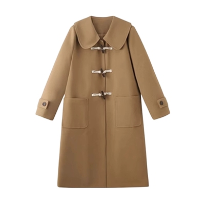 绮娑女装大码2024冬季新款显瘦胖mm娃娃领加厚中长款毛呢大衣外套