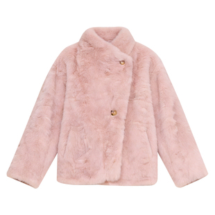 萌校长 女童皮草外套2026新款女宝大衣皮毛一体短款加厚冬装上衣
