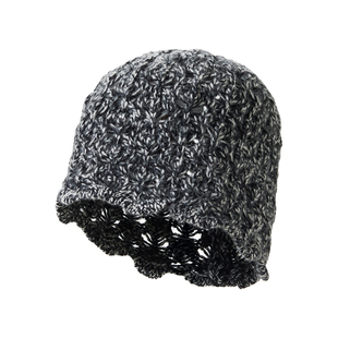 Lagur＜雅静灰＞手工针织钩花100%羊毛镂空毛线帽花边包头帽女冬