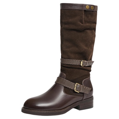 红蜻蜓baby同款靴子秋冬女鞋英伦风骑士靴西部靴女巨好看的堆堆靴