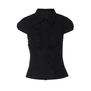 纯色高级感翻领修身挖空短袖衬衫2026夏季新款设计感排扣百搭上衣