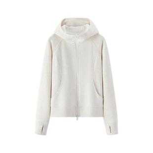 森马外套女冬季卫衣分割插肩袖紧身抓毛2025新款显瘦休闲夹克女装