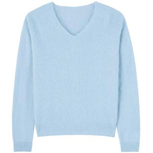 Mind Bridge【绵羊毛】2026春拉毛V领毛衣女士无缝一体山羊绒针织