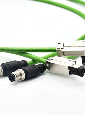 信号传输接头 M12 D扣转RJ45工业以太网连接器PUR绿色网线接口