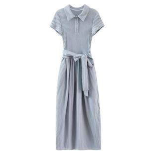 【清仓秒杀】夏韩系气质流行裙子小众小个子蝴蝶结蓝色短袖连衣裙