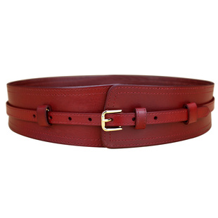 腰封女真皮头层纯牛皮红色本命年皮带时尚装饰配裙大衣风衣宽腰带