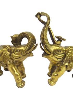 纯铜质大象一对风水摆件吉象