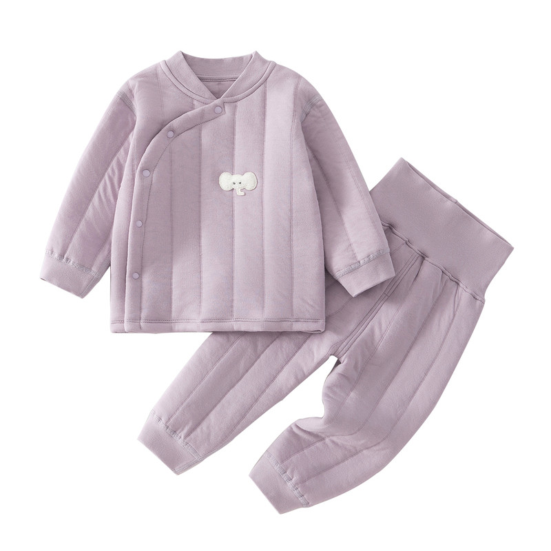 婴儿三层保暖夹棉春秋冬外穿衣服薄棉a类新生儿男女宝宝分体套装
