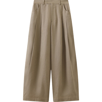 【商场同款】播26夏新品100%亚麻高腰阔腿长裤女BDT2KD1626