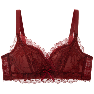 红色内衣本命年套装女小胸聚拢无钢圈防下垂2026马年性感蕾丝文胸