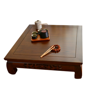 老榆木榻榻米茶几中式飘窗桌方形阳台桌雕花东北炕桌地台矮桌茶桌