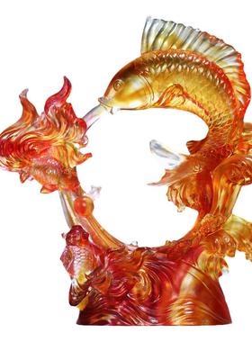 琉璃鱼摆件鸿运丰登居家客厅办公前台桌面摆放乔迁开业商务送礼