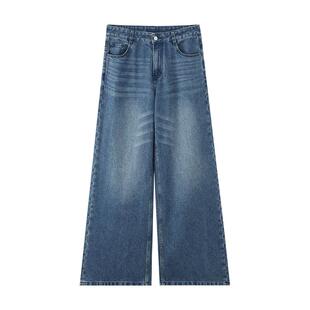 Mind Bridge【莱赛尔】2025年冬休闲阔腿裤女士做旧复古牛仔裤