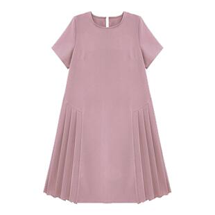 柒院家微胖大码女装时尚百褶连衣裙2025夏极简胖mm宽松显瘦中长裙