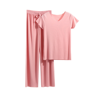 夏季冰丝短袖t恤女v领家居睡衣