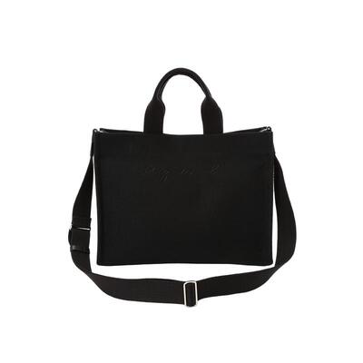 agnès b.全棉中号女士单肩包帆布刺绣logo两用托特包