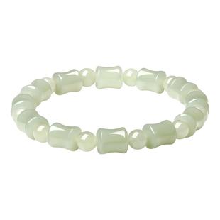 周大生和田玉手串女款清风绿竹圆珠手链新年礼物送女朋友送妈妈