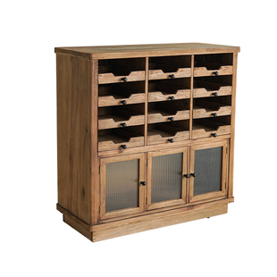 润家家居复古实木可移动餐边柜收纳柜带轮子杂物柜松木陈列储物柜