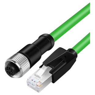 M12转rj45网线高柔屏蔽4芯D型公母头工业相机编码连接器超五六类