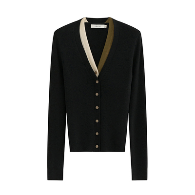 KOKIA假两件羊毛V领修身针织衫