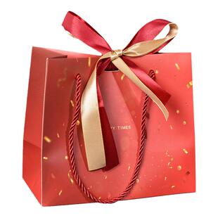 高级感红色礼品袋结婚糖果新年包装袋圣诞节伴手礼生日手提纸袋大