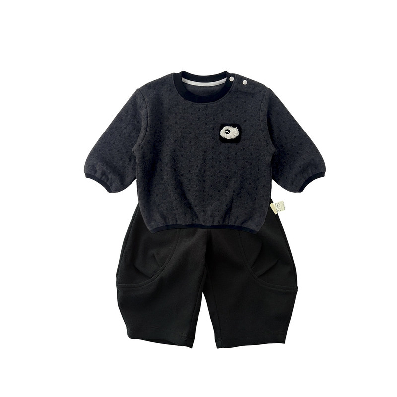 Cute baby男童秋季衣服套装超萌小羊波点长袖T恤裤子两件套帅气1
